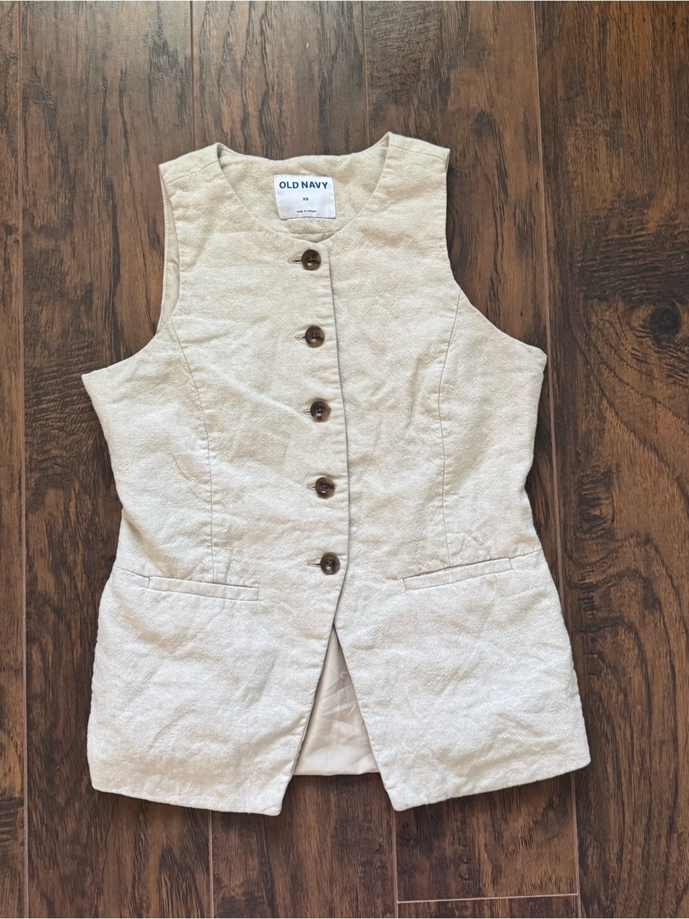 Old Navy XS Cream Linen Blend High Neck Button Front Vest
